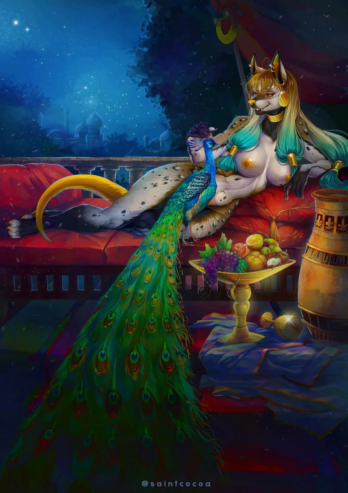 Night and Peacock - NSFW, Furry, Art, Furotica, Saintcocoa, Night