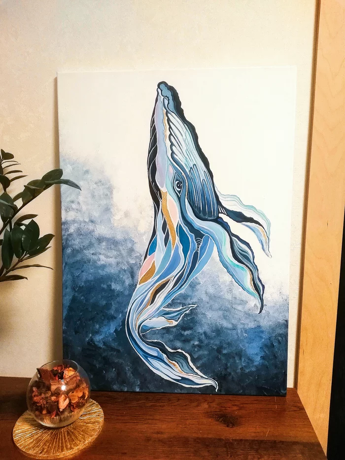 Blue whale - My, Whale, Blue whale, Acrylic, Zolotaya Potal, Drawing, Longpost