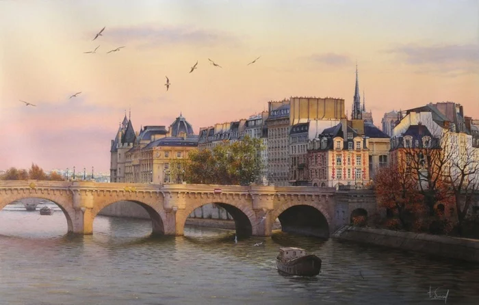 Paris - Art, Painting, Paris, Seine, Bridge