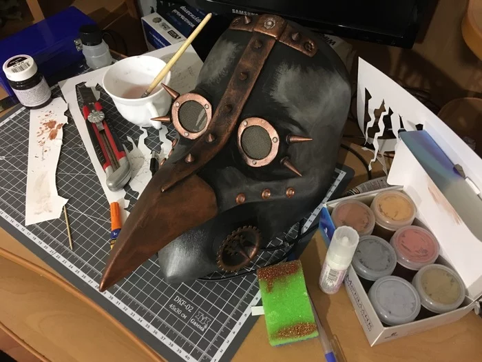 Plague Doctor mask in steampunk style. On the wave, so to speak - My, Plague Doctor, Pepakura, With your own hands, Creation, Longpost, Needlework with process, Papercraft