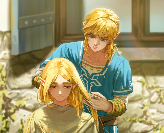 На самоизоляции рыцарю приходится стричь принцессу - The Legend of Zelda, Арт, Игры, Link, Princess Zelda