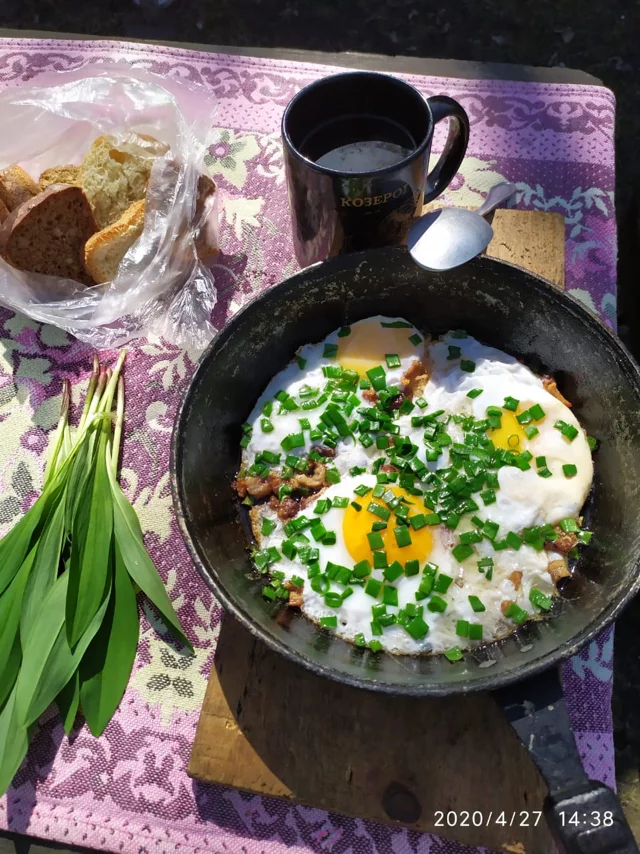 Spring scrambled eggs - Omelette, Dacha, The photo