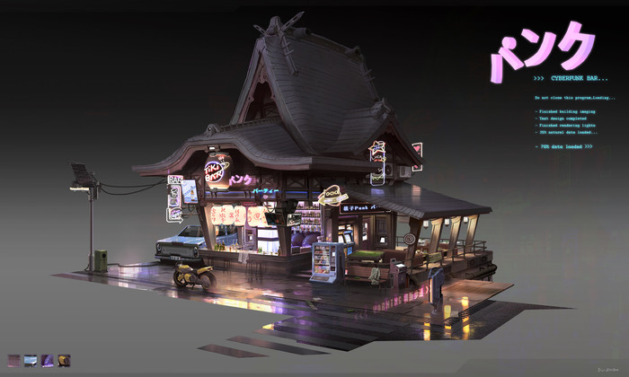 Cyberpunk Oriental bar