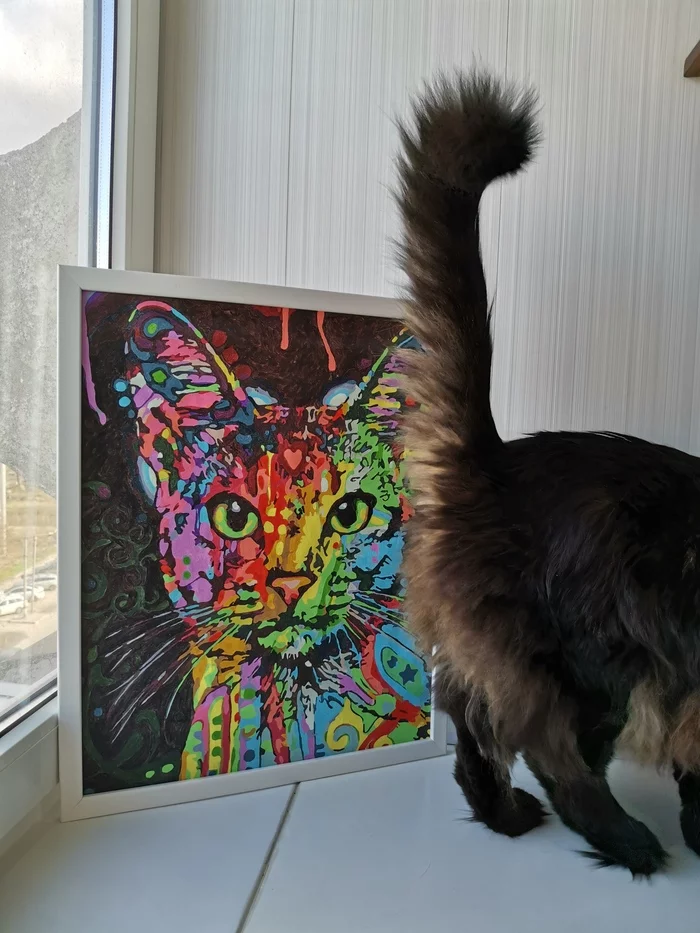 Quarantine art - My, cat, Painting, Modern Art, Quarantine, Drawing, Maine Coon, Longpost