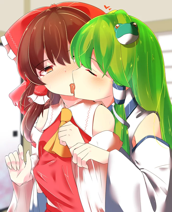 Touhou Project - Anime, Anime art, Touhou, Yuri, Not anime, Hakurei Reimu, Kochiya Sanae