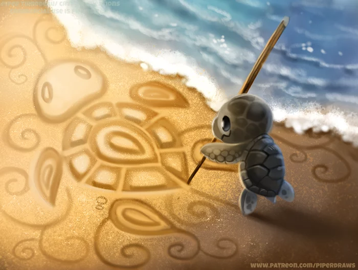 Drawing a turtle - Art, Drawing, Turtle, Sand, Beach, Cryptid-Creations