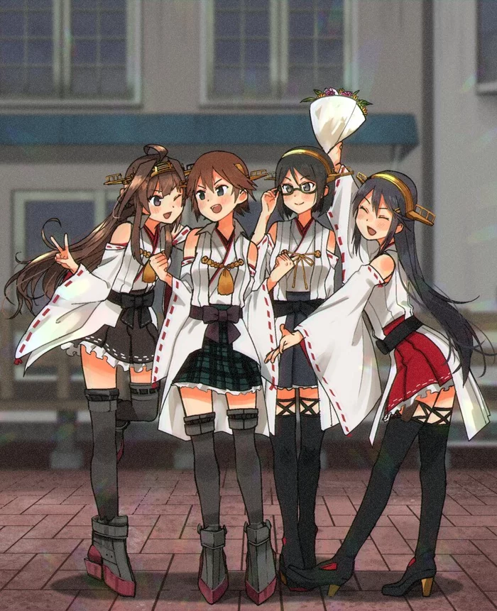 Kongou Sisters - Kantai collection, Kongou, Hiei, Kirishima, Haruna, Anime, Anime art, Kongou Sisters