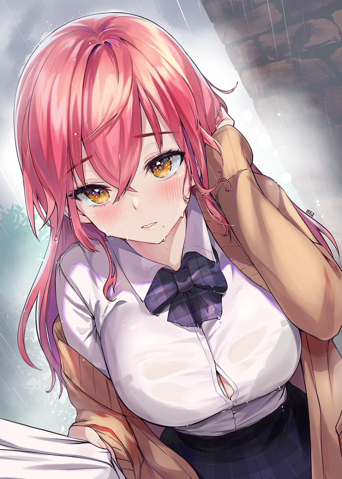 Ïîä äîæäåì Àðò, Àíèìå, Anime Art, Anime Original, Äåâóøêè, Äîæäü, Pixiv