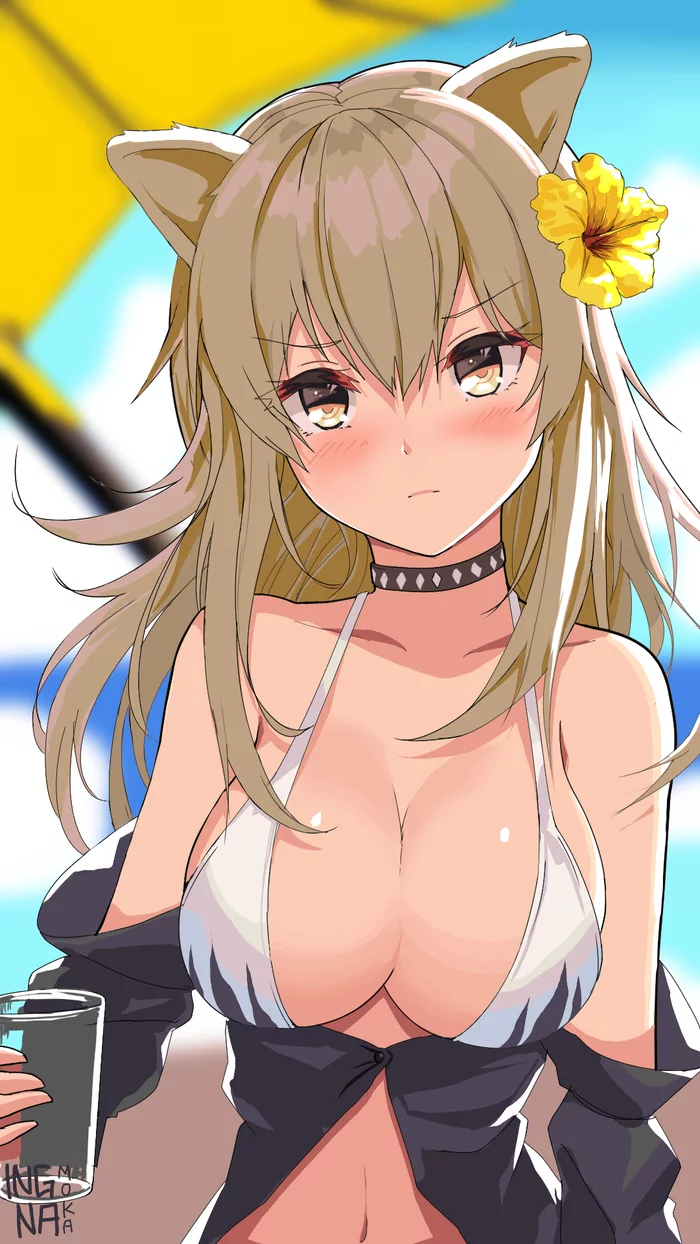 Siege - NSFW, Anime, Anime art, Arknights, Siege (Arknights), Swimsuit, Breast, Games, Animal ears