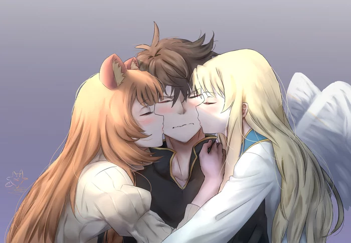 Happy moment - Tate no Yuusha no Nariagari, Filo, Naofumi, Raphtalia, Animal Ears, Anime Art, Аниме