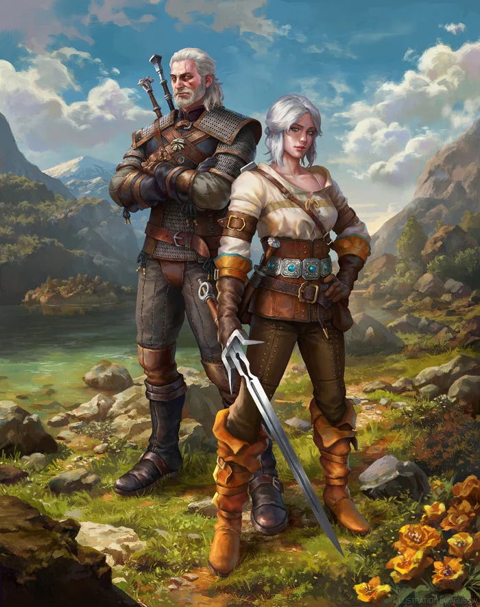 Geralt and Ciri - Art, Fan art, Witcher, The Witcher 3: Wild Hunt, Geralt of Rivia, Ciri, Agus sw