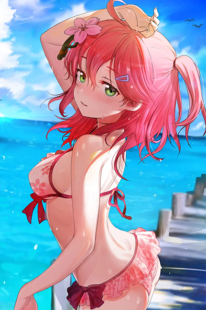 Sakura Miko - NSFW, Art, Anime art, Hololive, Virtual youtuber, Swimsuit, Erotic, Sakura Miko