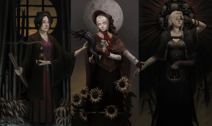 Triptych - Drawing, Emma, Doll, Fire keeper, Dark souls, Sekiro: Shadows Die Twice, Bloodborne, Longpost