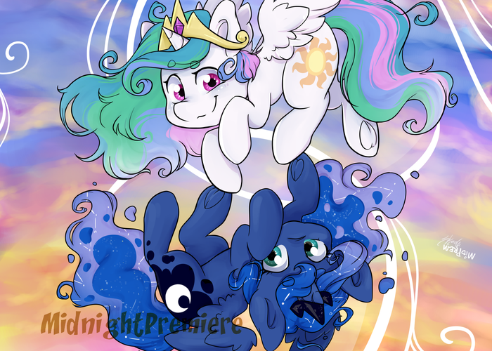 Sun and Moon My Little Pony, Ponyart, Princess Luna, Princess Celestia