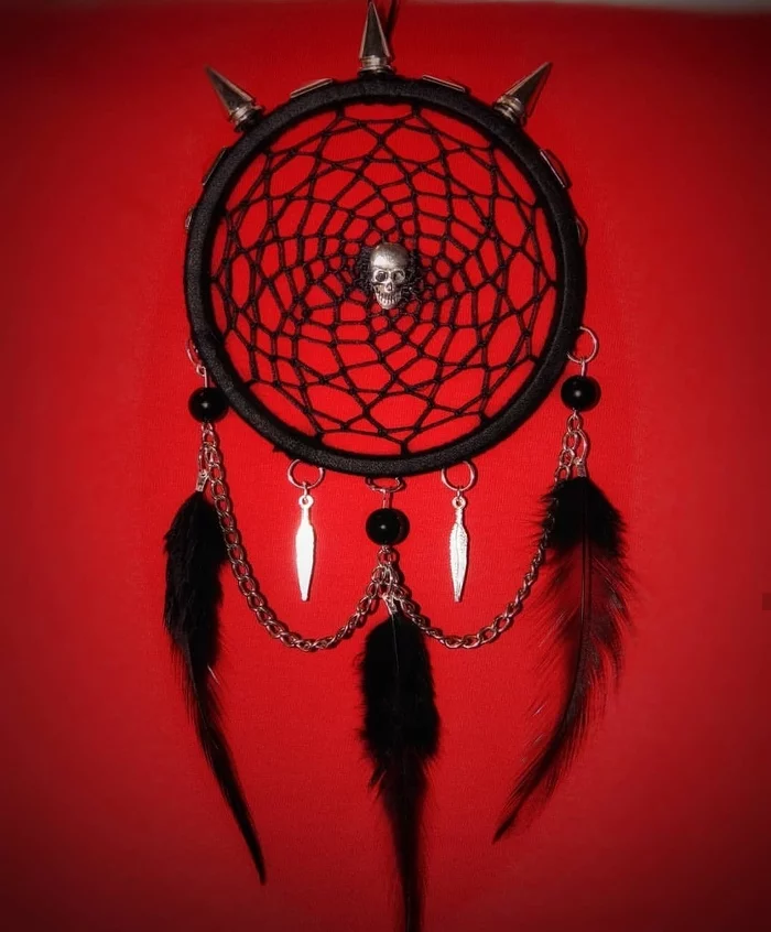 Dreamcatcher Anarchy - My, Dreamcatcher, Thorns, Brutality, Needlework without process, Handmade, Hobby, Scull, Longpost