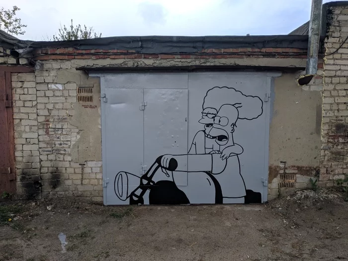 Garage street art - My, Garage, Drawing, The Simpsons, Moto