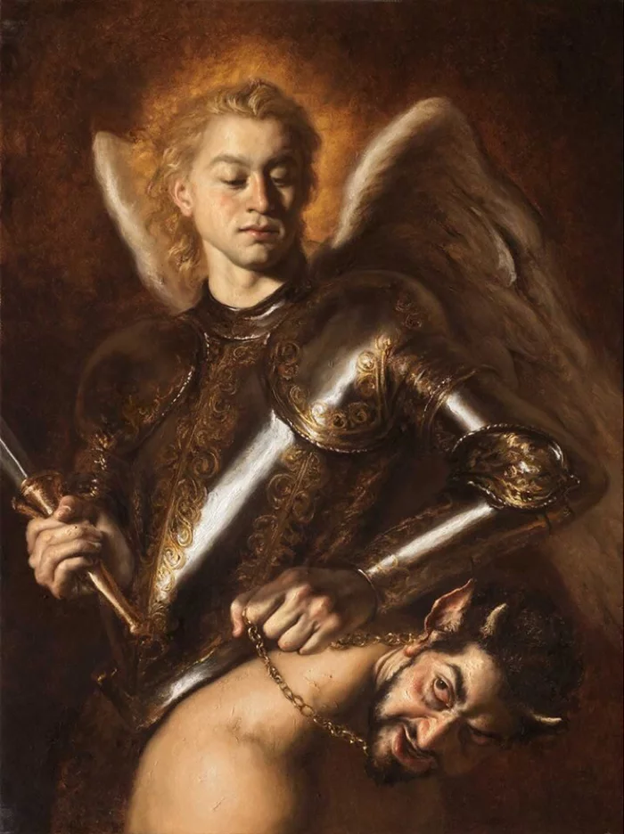 Apxangel Michael defeats the devil Giovanni Gasparro - Art, Religion, Painting, The photo, Archangel Michael, Devil