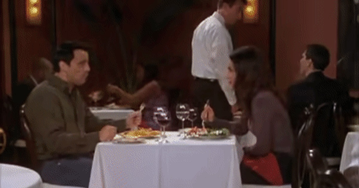 This is of course in vain - TV series Friends, Joey Tribbiani, Food, A restaurant, GIF