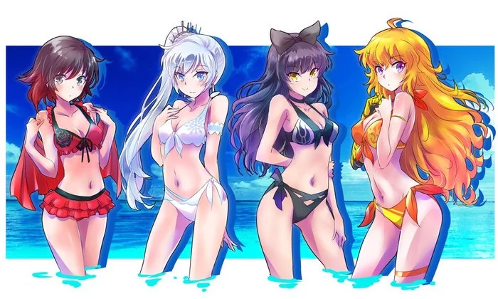 RWBY in swimsuits - Anime, Not anime, RWBY, Anime art, Ruby rose, Weiss schnee, Blake belladonna, Yang xiao long