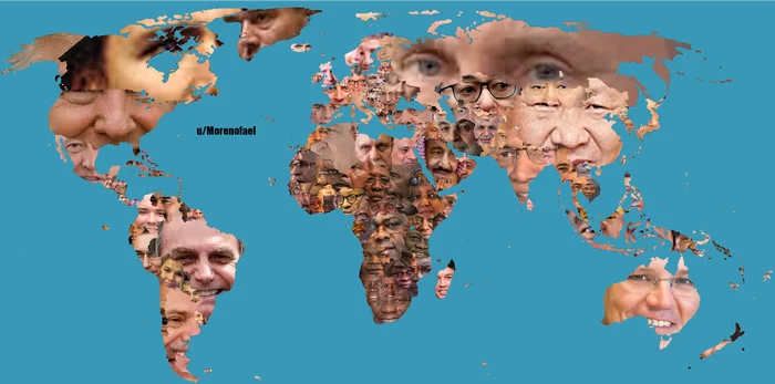 A reddit user made a map with the face of each president/first minister in their respective countries. - Cards, Face, The president, Interesting