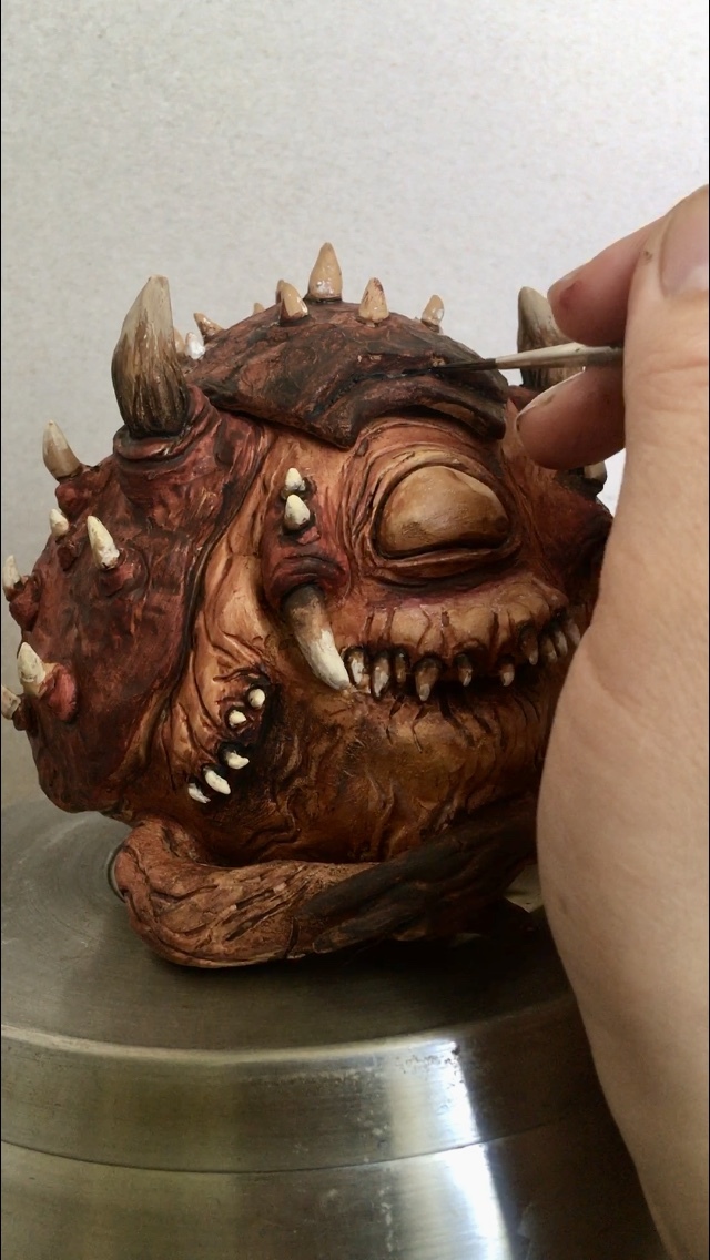 Clay and a little Doom - My, Ceramics, Лепка, Handmade, Doom, Clay, Longpost, Needlework with process, Kacodemon (Doom)