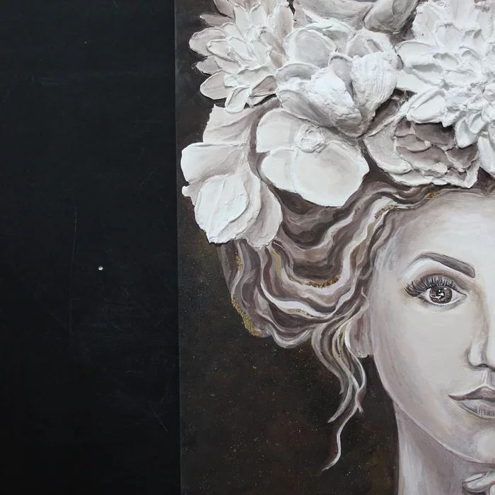 Another girl with flowers - My, Beautiful girl, Flowers, Painting, Potal, Bas-relief, Longpost