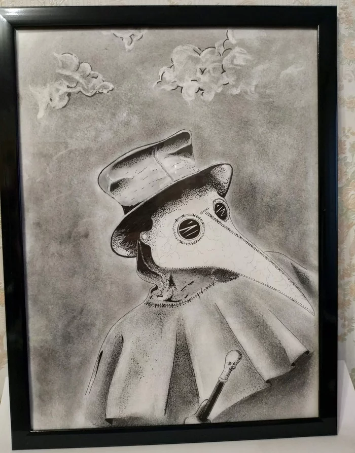 Plague Doctor (dubbing for the community) - My, Capillary handle, Pencil, Charcoal, Self-taught artist, Art, Inspiration, Artist