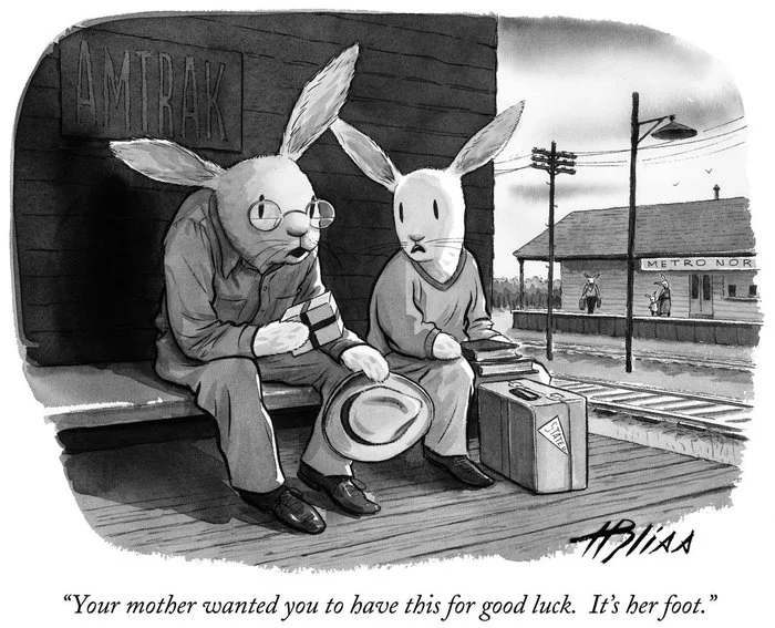 For good luck - rabbit foot, Caricature, USA, Black humor