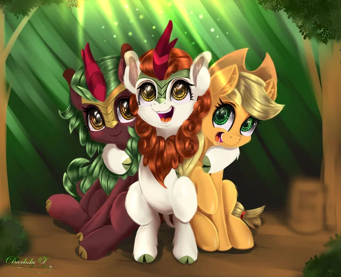 Kirinyasha and her friends - My little pony, MLP Kirin, Autumn blaze, Cinder glow, Applejack, Darksly-z