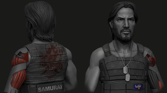 Speed sculpt Johnny Silverhand (Keanu Reeves) - Моё, 3D, 3D моделирование, Zbrush, Cyberpunk 2077, Портрет, Джонни Сильверхенд