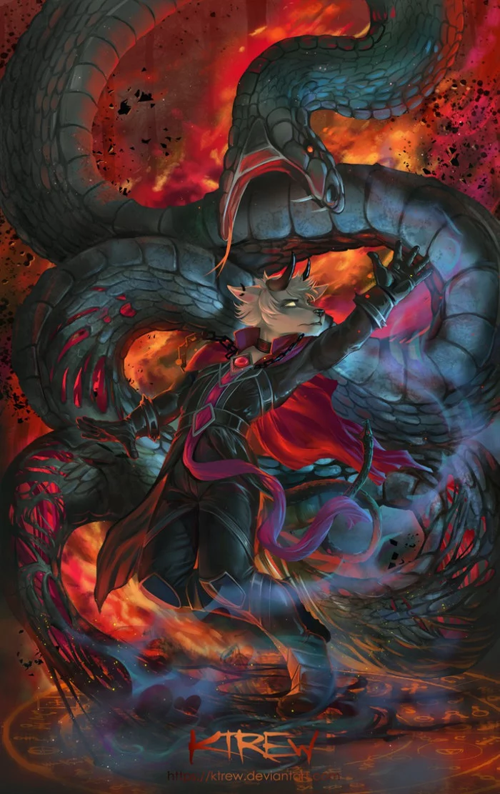 Furious Flame - Ktrew, Furry, Art, Magic, Snake