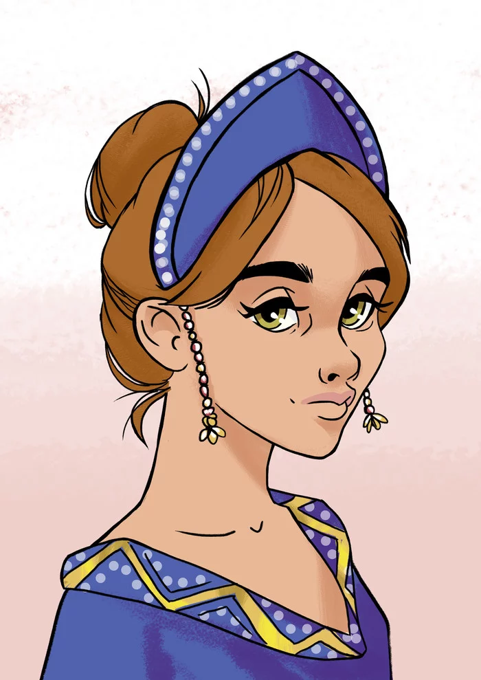 Kokoshnik - My, Art, Kokoshnik, Princess, Walt disney company, Lineart, Digital, Longpost