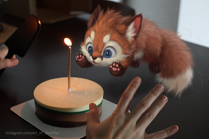 Happy Birthday to m...STOP THAT'S NOT SNOW! - Silverfox5213, Fox, Art, Cake, Birthday