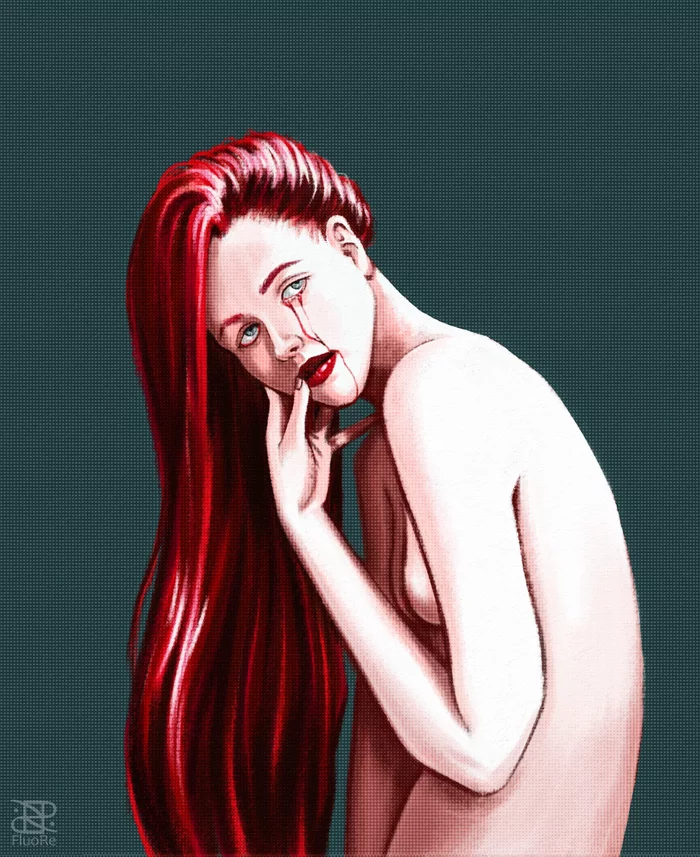 Redhead - NSFW, My, Art, Girls, Digital drawing, Erotic