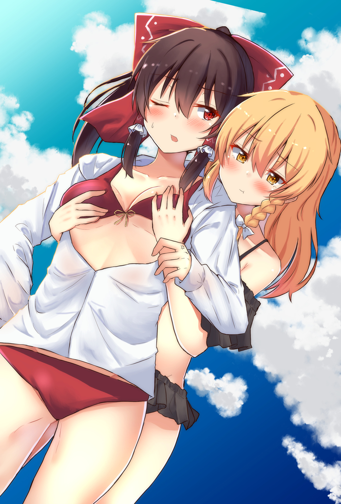 Reimu & Marisa Touhou, Hakurei Reimu, Kirisame Marisa, Anime Art, , Mukkushi