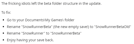 SnowRunner saves are disappearing again (don't touch anything!) - My, Snowrunner, Epic Games Store, Preservation