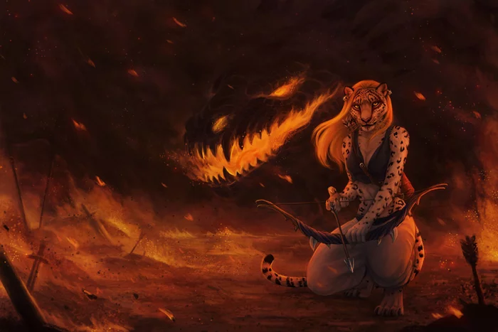 Through The Fire And The Flames - Furry, Anthro, Art, Deyvarah, The Elder Scrolls Online, Khajiit