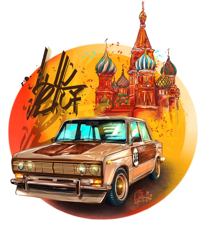 VAZ 2106 In Moscow they know the six as ShketMade in procreate - My, AvtoVAZ, Vaz-2106, Stancenation, Stance, Zhiguli, Stanced Cars, Illustrations, Auto