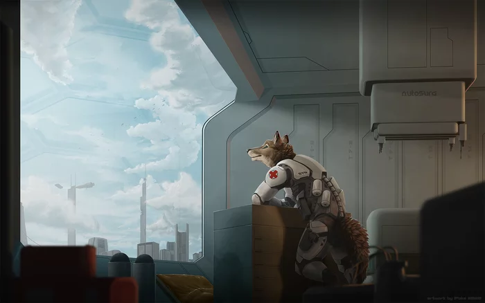 Prosperous Future - Furry, Art, Ipoke, Wolf, Town, Science fiction