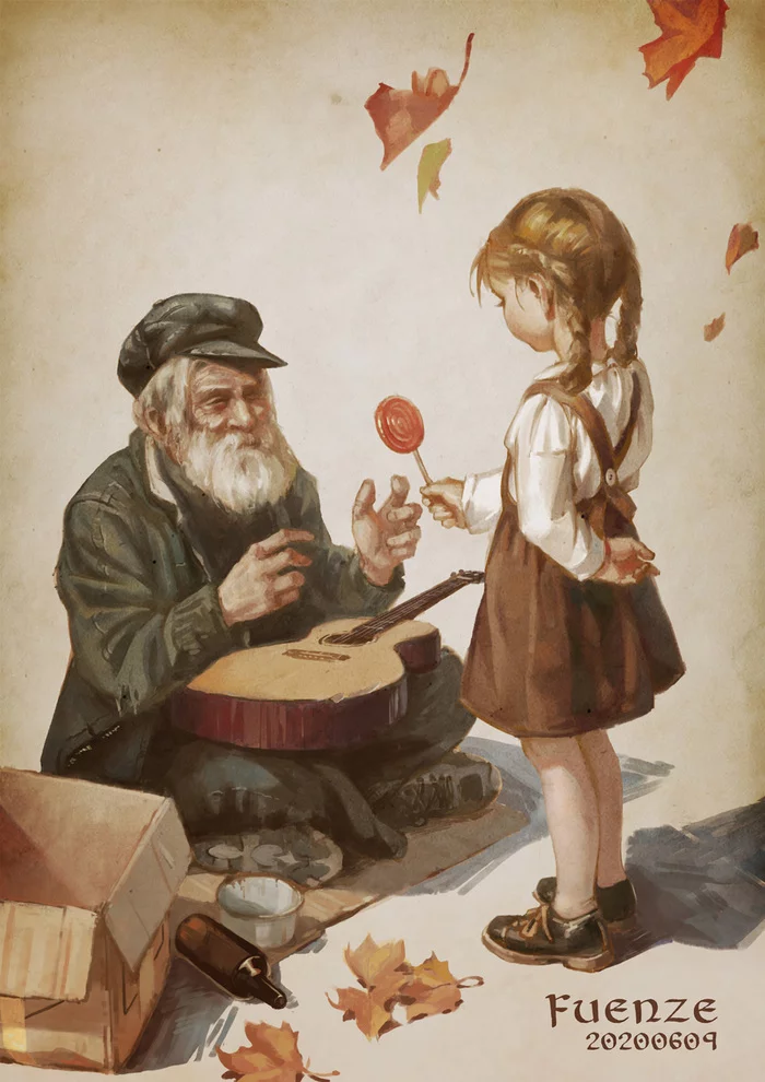 Lollipop - Art, Drawing, Old men, Children, Lollipop, Guitar, Fuenze