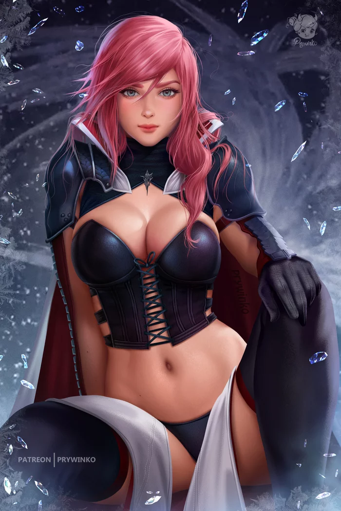 Lightning Farron - NSFW, Арт, Final Fantasy, Lightning Farron, Эротика, Game Art, Нижнее белье, Корсет, Prywinko