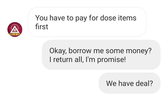 How I was not accepted into the secret society Illuminati - My, Humor, Correspondence, Screenshot, Illuminati, Masons, Mat, Instagram, Longpost, Fraud