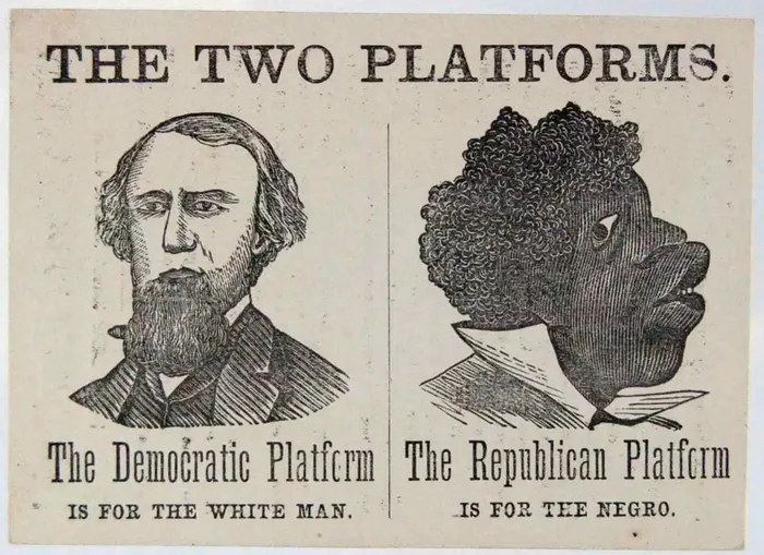 Democratic propaganda poster, 1868, USA - USA, Poster, Propaganda, Black people, Racism, Democrats, Republicans