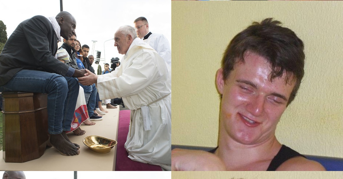 Человек без ру. Папа Римский целует ноги. Папа Римский поцеловал ноги негру. Папа Римский нюхает руку после Верзилова.