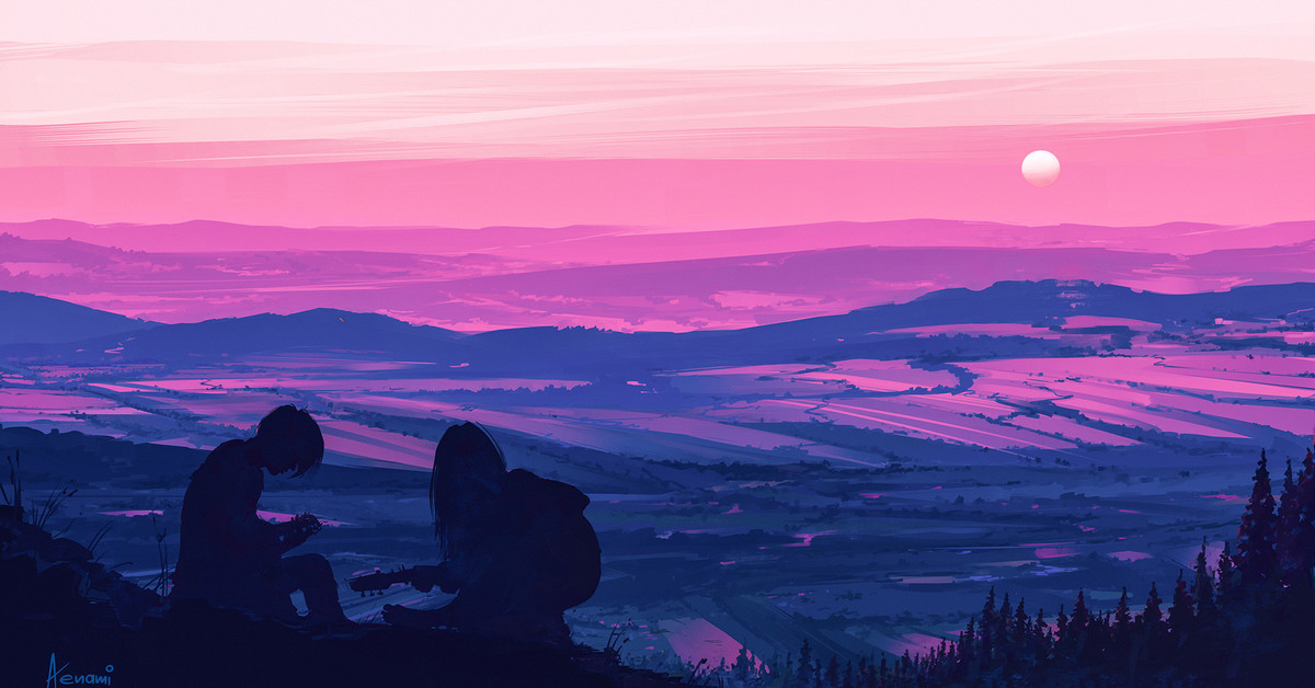 Chill background. Aenami walleeprs. Романтический закат. Розовый закат арт.