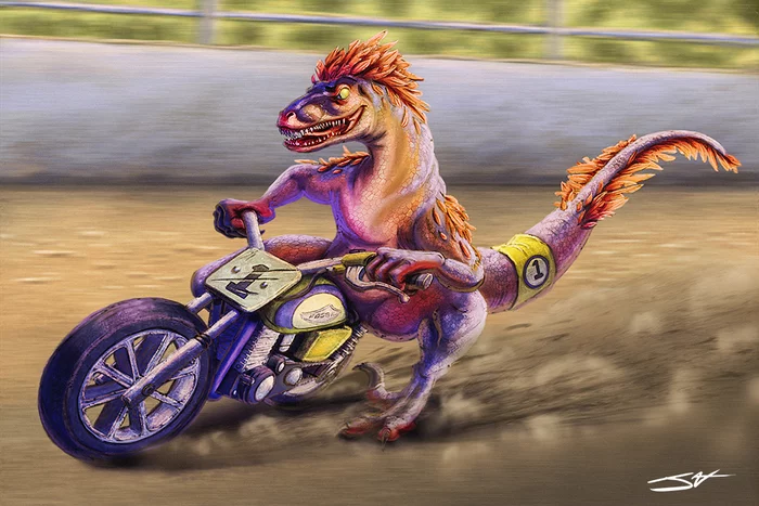 Racing raptor - Art, Anthro, Furry, Raptor, Dinosaurs