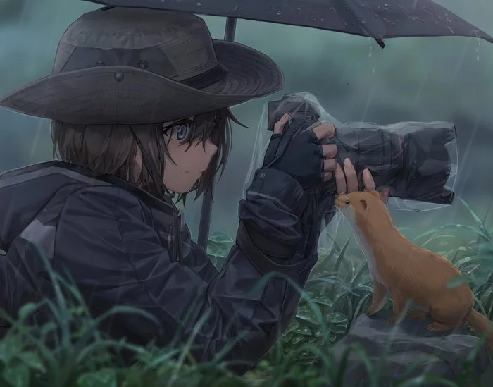 Photographer - Art, Drawing, Anime art, Photographer, Rain, Weasel, Yohan1754