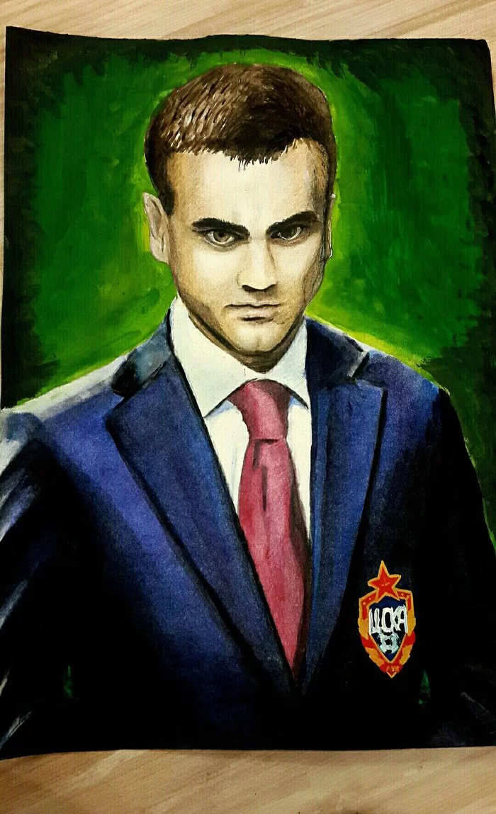 Artist, sharing my works - My, Football, Portrait, CSKA, Igor Akinfeev, Art, Watercolor, Art