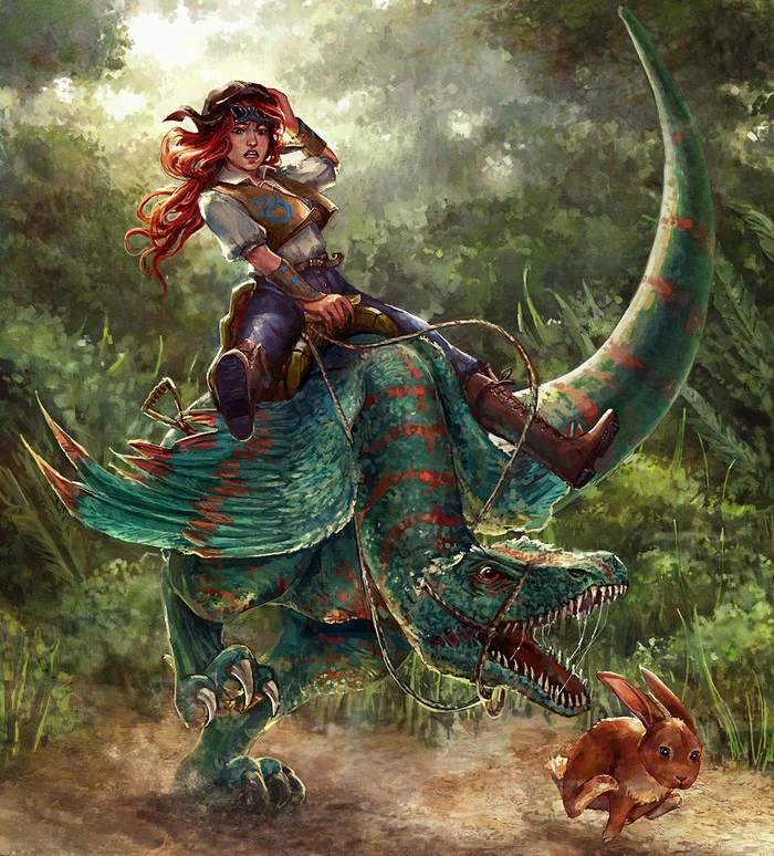 Dinosaur Rider - Art, Nature, Drawing, Rabbit, Dinosaurs