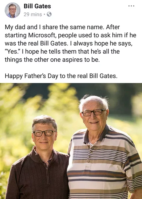 Bill Gates with his dad! - Bill Gates, Father, Father's day, Congratulation, Twitter, Translated by myself, 9GAG